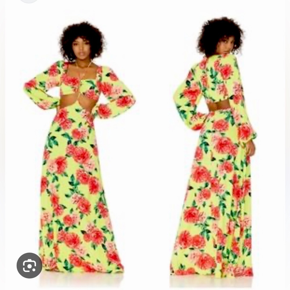 AFRM Green and Pink Off the Shoulder Maxi Dress